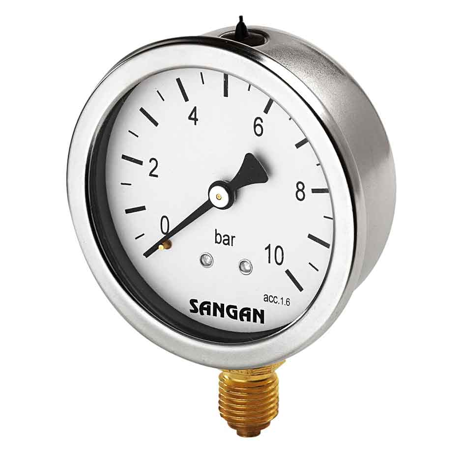 گيج فشار صفحه 6 سانتی ( bar 4  ( 60 psi دنده از زیر استنلس استیل" BSP 1/4 سنگان مدل PG4/A