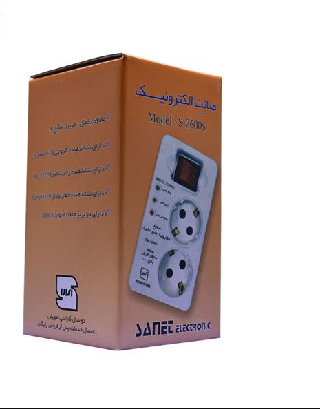 محافظ ارتدار 2 پریز استاندارد دوشاخه دار صانت الکترونیک مدل S-2600PS