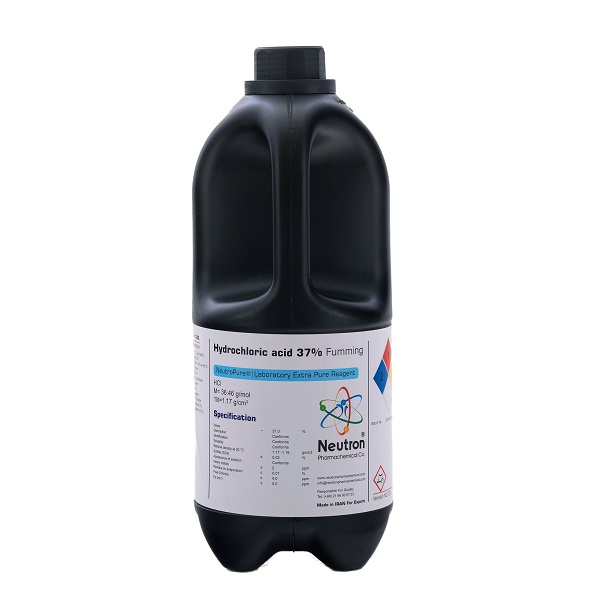 اسید کلریدریک 37 درصد 2.5 لیتری بطری پلاستیکی گرید BP، شیمی دارویی نوترون