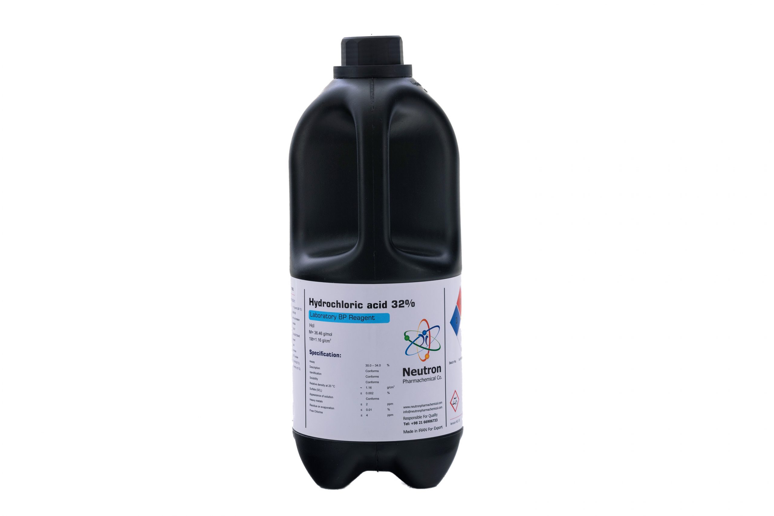 اسید کلریدریک 32 درصد 2.5 لیتری بطری پلاستیکی گرید BP، شیمی دارویی نوترون