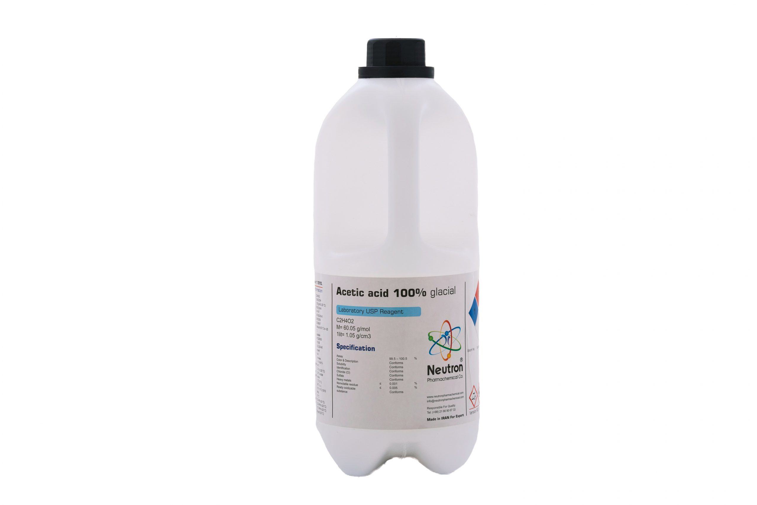 اسید استیک گلاشیال 100 درصد 2.5 لیتری بطری پلاستیکی گرید USP، شیمی دارویی نوترون