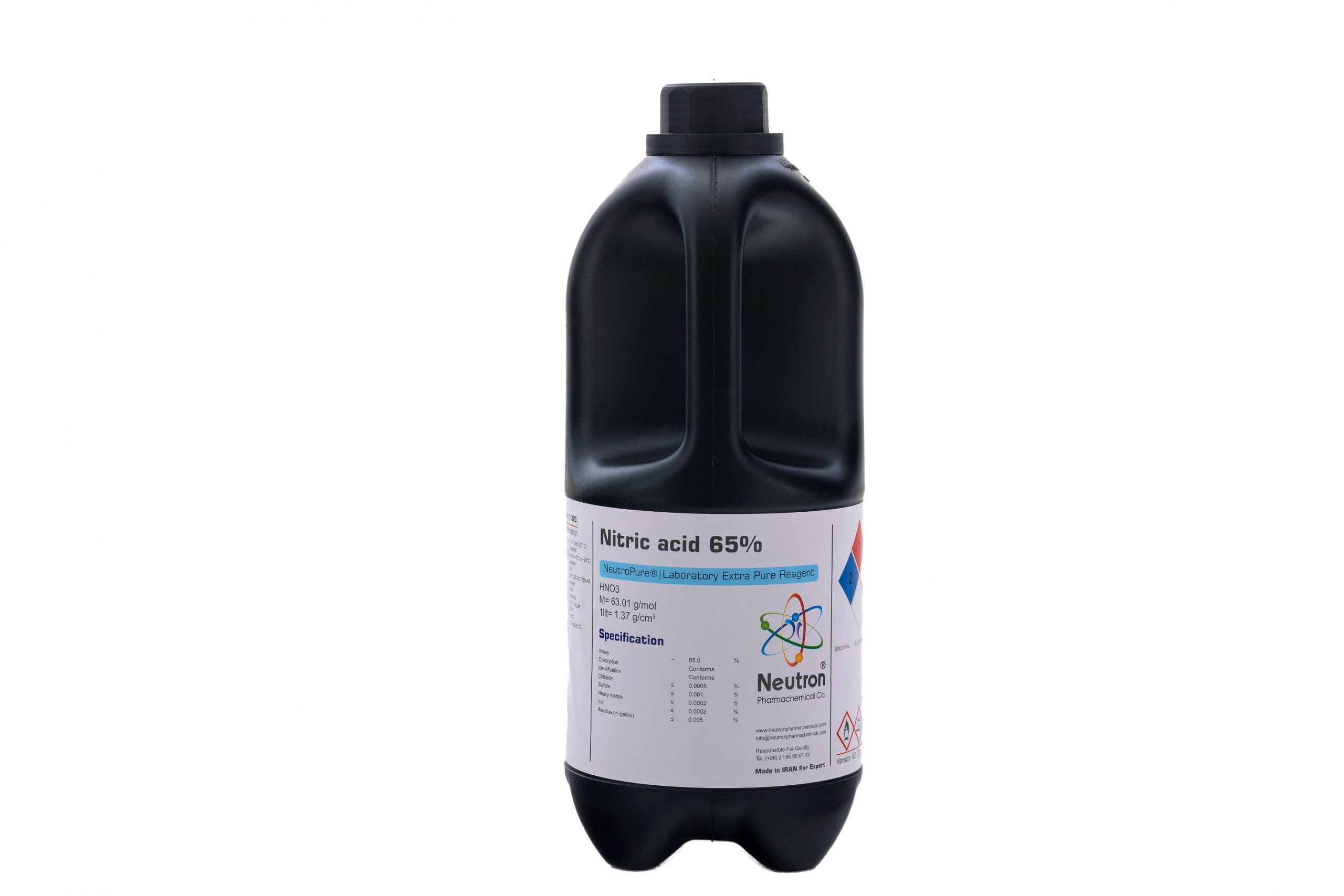 نیتریک اسید 65 درصد 2.5 لیتری بطری پلاستیکی گرید Extra Pure، شیمی دارویی نوترون