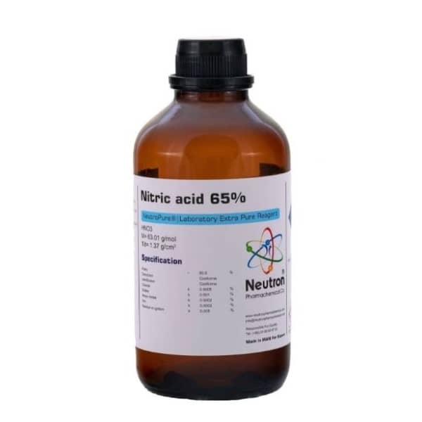 نیتریک اسید 65 درصد 1 لیتری بطری شیشه ای گرید Extra Pure، شیمی دارویی نوترون