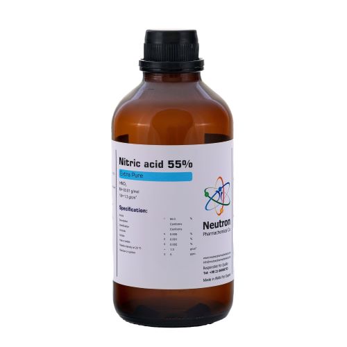 نیتریک اسید 55 درصد 1 لیتری بطری شیشه ای گرید USP، شیمی دارویی نوترون