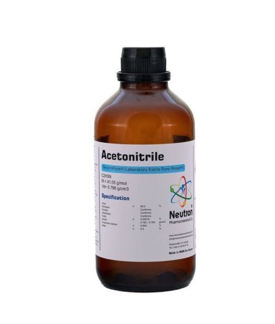 استونیتریل 99 درصد 2.5 لیتری بطری شیشه‌ای گرید LC-MASS، شیمی دارویی نوترون