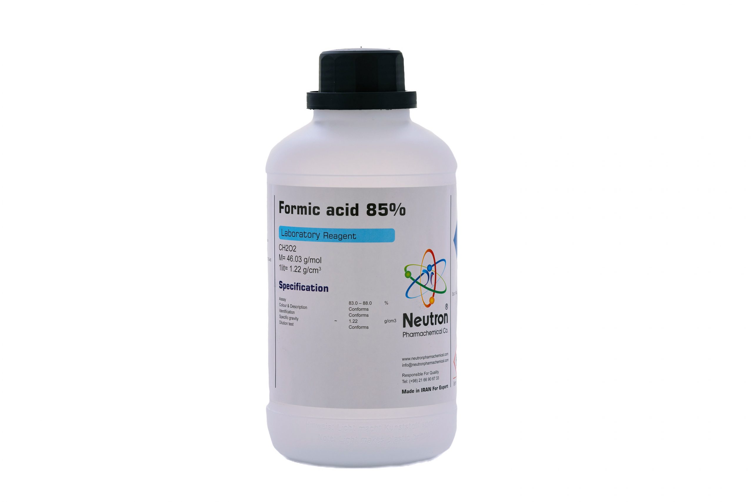 اسید فرمیک 85 درصد 1 لیتری بطری پلاستیکی گرید Laboratory، شیمی دارویی نوترون