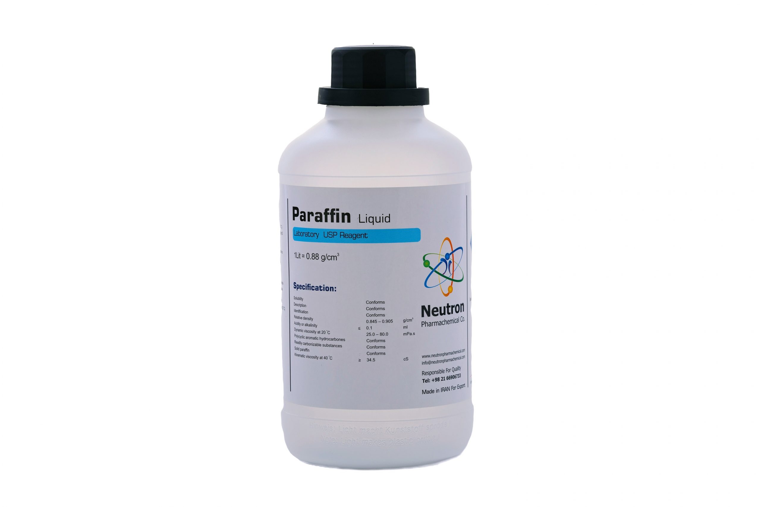 پارافین (مایع) 1 لیتری بطری پلاستیکی گرید USP، شیمی دارویی نوترون