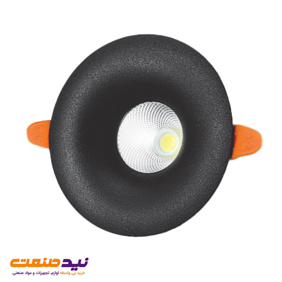 چراغ سقفی توکار آمیتریس 7 وات بدنه مشکی دایره ای COB پارس شعاع توس