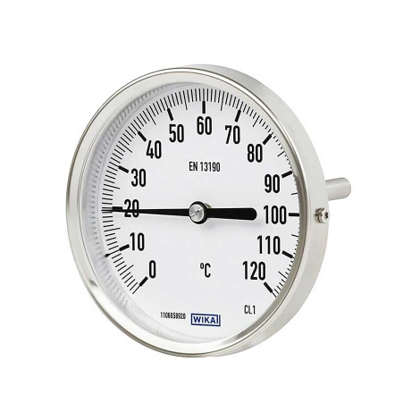 گیج دما (ترمومتر) بی متال ویکا 120 درجه سانتیگراد صفحه 10سانتی طول 100 میلی متر قطر 6 میلی متر مدل A52