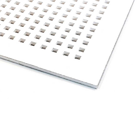 تایل 9.5 میلیمتر معمولی (12-25) آکوستیک پانچ مربعی روکش PVC با فلیس سفید کی پلاس مدل 452100052330600